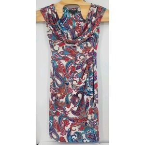 Lauren Ralph Lauren Paisley Cap Sleeve Cowl Neck Jersey Sheath Dress Size 4